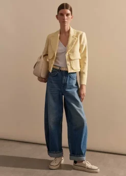 ME+EM Textured Cotton-Blend Crop Jacket Custard
