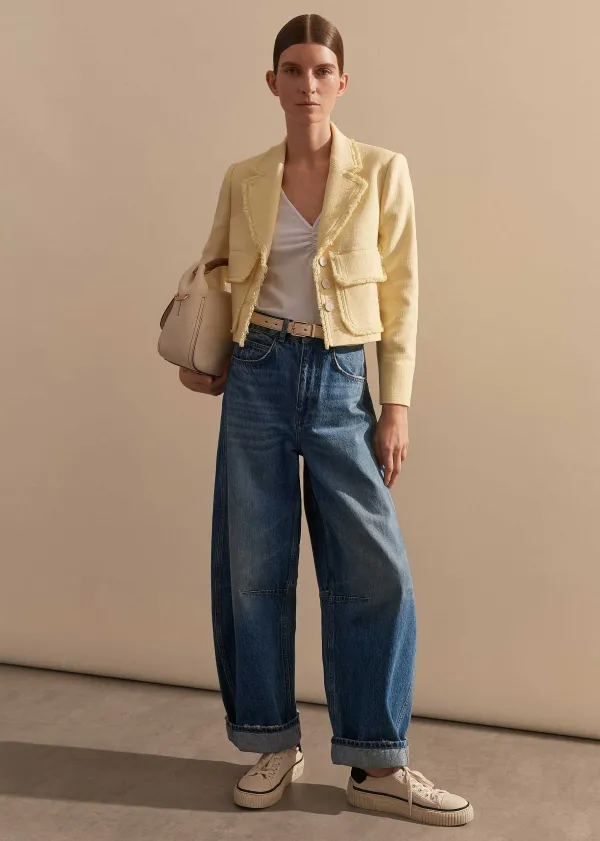 ME+EM Textured Cotton-Blend Crop Jacket Custard