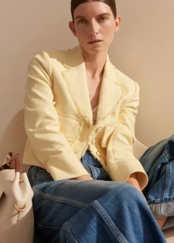 ME+EM Textured Cotton-Blend Crop Jacket Custard