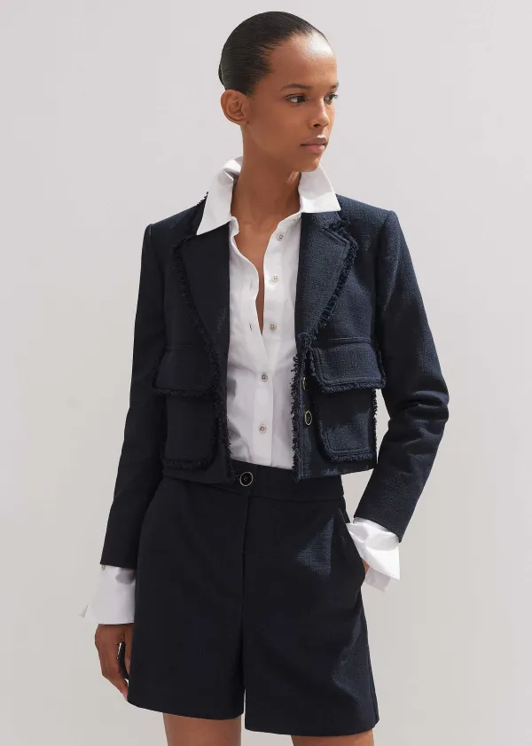 Sale ME+EM Textured Cotton-Blend Crop Jacket + Tweed Short Suit Blue