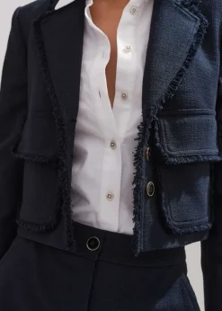 Sale ME+EM Textured Cotton-Blend Crop Jacket + Tweed Short Suit Blue
