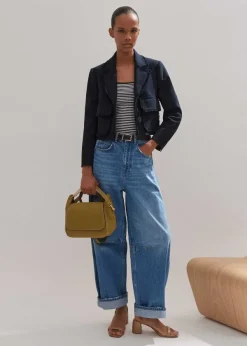 Hot ME+EM Textured Cotton-Blend Crop Jacket Navy