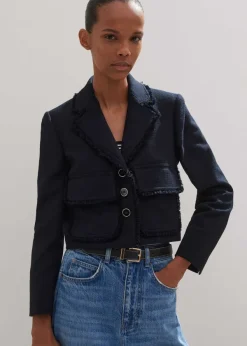 Hot ME+EM Textured Cotton-Blend Crop Jacket Navy