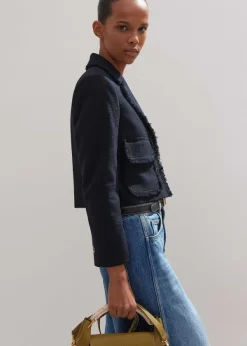 Hot ME+EM Textured Cotton-Blend Crop Jacket Navy