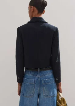 Hot ME+EM Textured Cotton-Blend Crop Jacket Navy