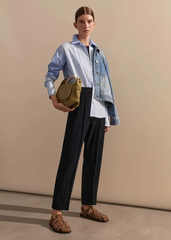Sale ME+EM Textured High-Waisted Slim Crop Trouser Navy