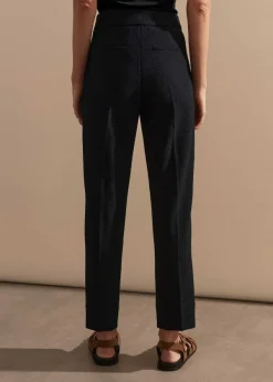 Sale ME+EM Textured High-Waisted Slim Crop Trouser Navy