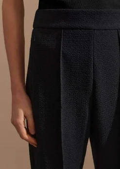 Sale ME+EM Textured High-Waisted Slim Crop Trouser Navy