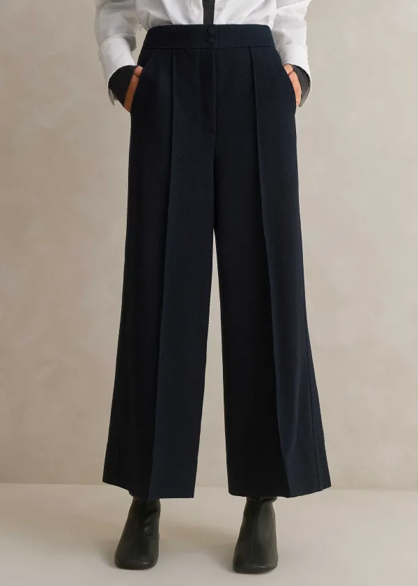 Sale ME+EM Textured High-Waisted Wide-Leg Crop Trouser Navy