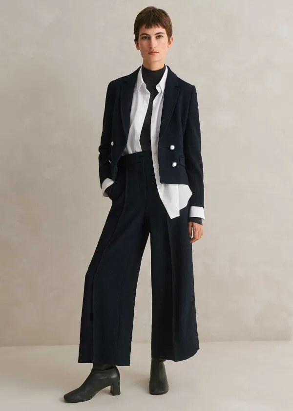 Sale ME+EM Textured High-Waisted Wide-Leg Crop Trouser Navy