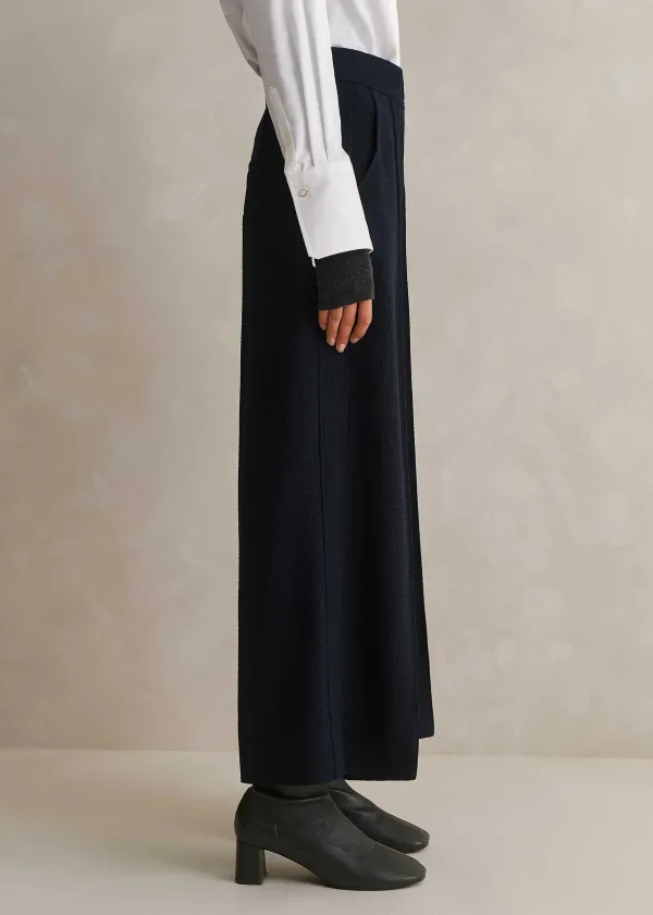 Sale ME+EM Textured High-Waisted Wide-Leg Crop Trouser Navy