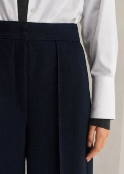 Sale ME+EM Textured High-Waisted Wide-Leg Crop Trouser Navy