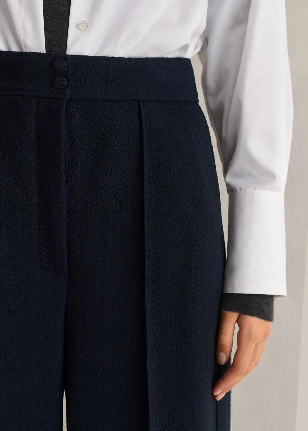 Sale ME+EM Textured High-Waisted Wide-Leg Crop Trouser Navy