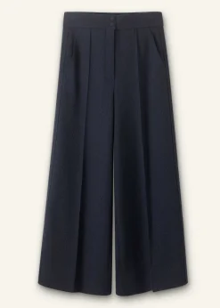 Sale ME+EM Textured High-Waisted Wide-Leg Crop Trouser Navy