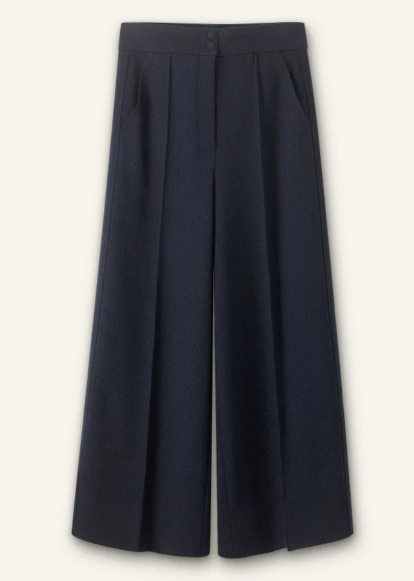 Sale ME+EM Textured High-Waisted Wide-Leg Crop Trouser Navy