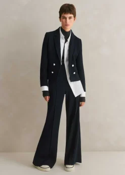 Hot ME+EM Textured High-Waisted Wide-Leg Trouser Navy