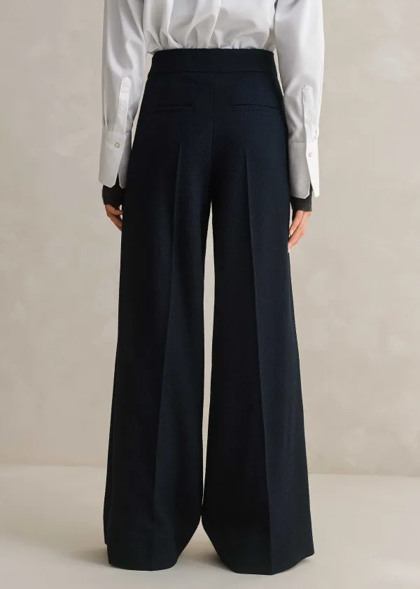 Hot ME+EM Textured High-Waisted Wide-Leg Trouser Navy