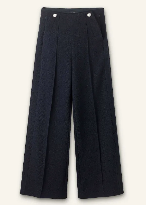 Hot ME+EM Textured High-Waisted Wide-Leg Trouser Navy