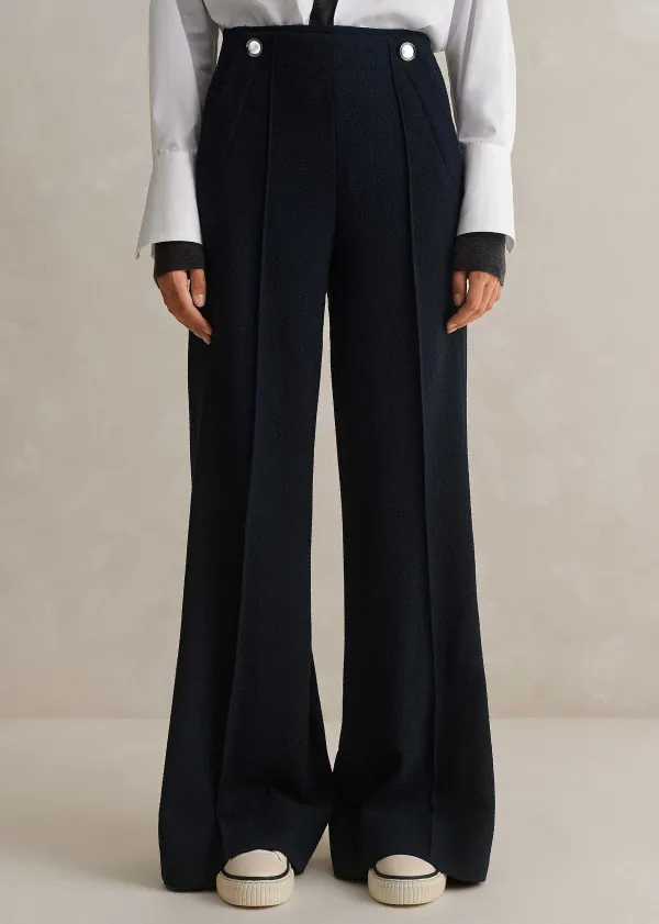 Hot ME+EM Textured High-Waisted Wide-Leg Trouser Navy
