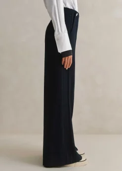 Hot ME+EM Textured High-Waisted Wide-Leg Trouser Navy