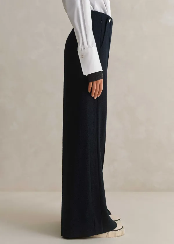 Hot ME+EM Textured High-Waisted Wide-Leg Trouser Navy