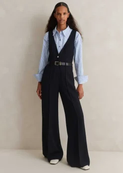 ME+EM Textured Low V Wide-Leg Jumpsuit Navy