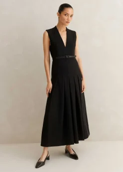 Online ME+EM Textured Midi Dress + Belt Black