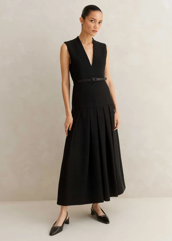 Online ME+EM Textured Midi Dress + Belt Black