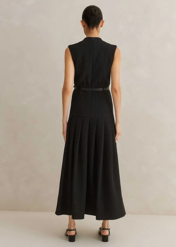 Online ME+EM Textured Midi Dress + Belt Black