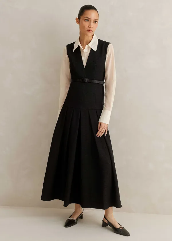 Online ME+EM Textured Midi Dress + Belt Black