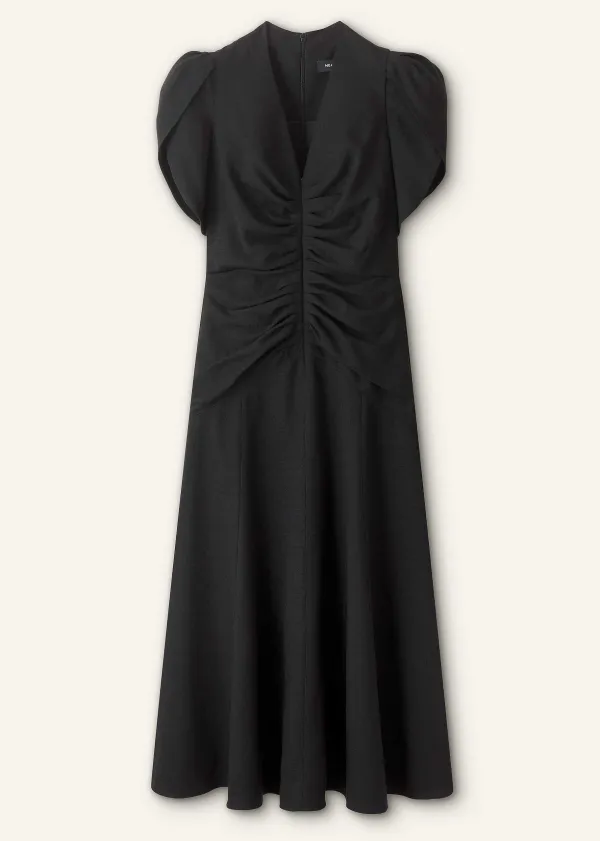 Online ME+EM Textured Pleat Front Midi Dress Black