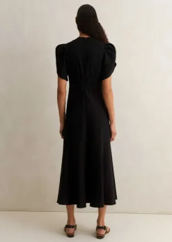 Online ME+EM Textured Pleat Front Midi Dress Black
