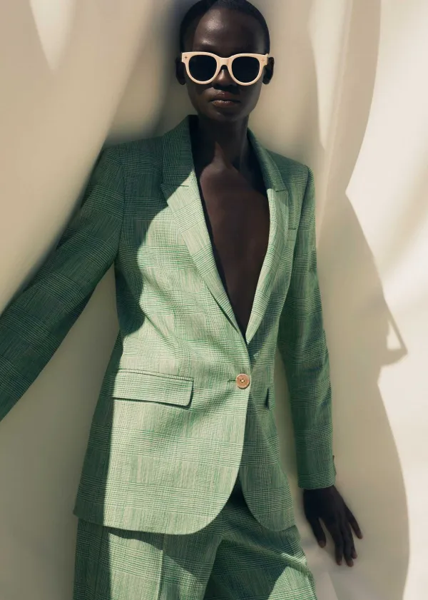 Sale ME+EM Textured Prince Of Wales Check Blazer Green/White