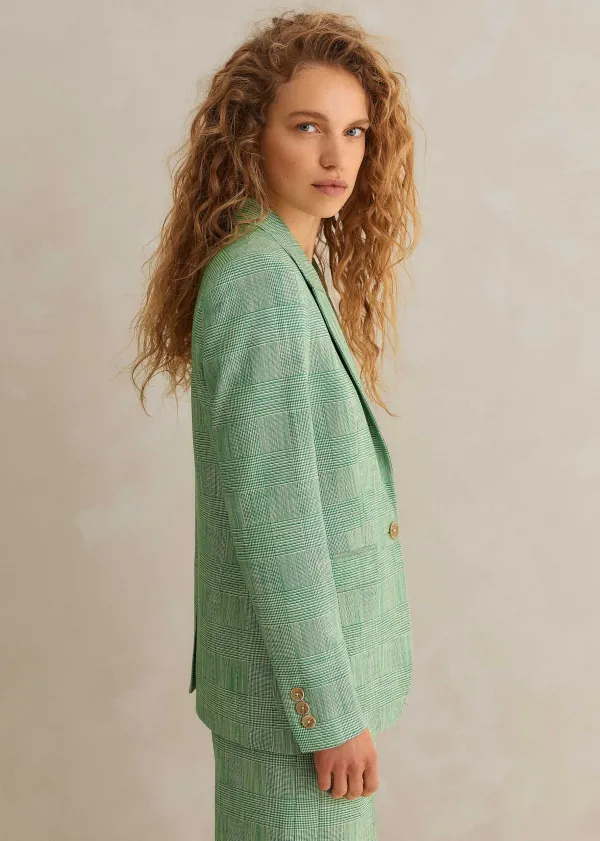 Sale ME+EM Textured Prince Of Wales Check Blazer Green/White