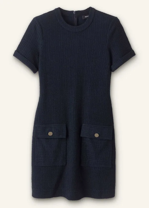 Clearance ME+EM Textured Short Sleeve Shift Dress Navy