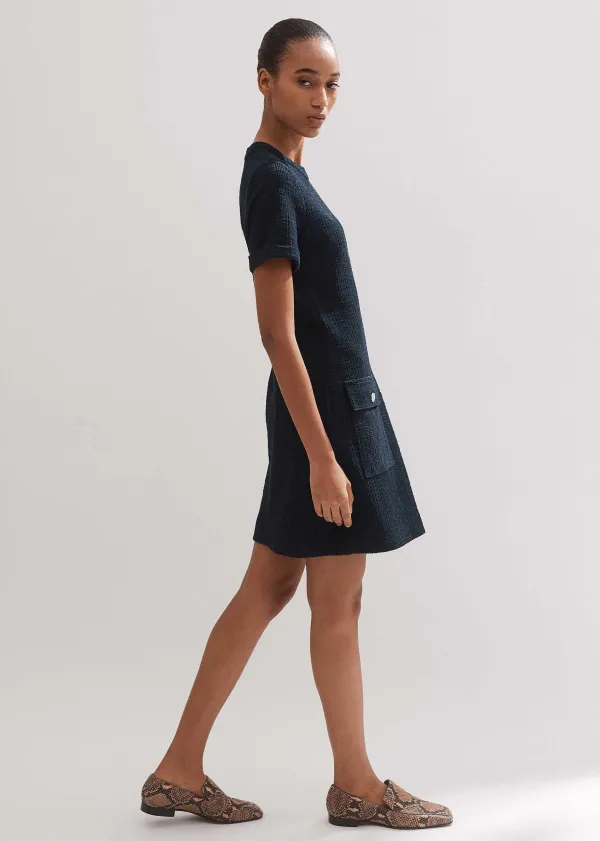Clearance ME+EM Textured Short Sleeve Shift Dress Navy