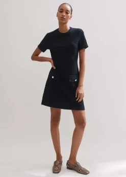 Clearance ME+EM Textured Short Sleeve Shift Dress Navy