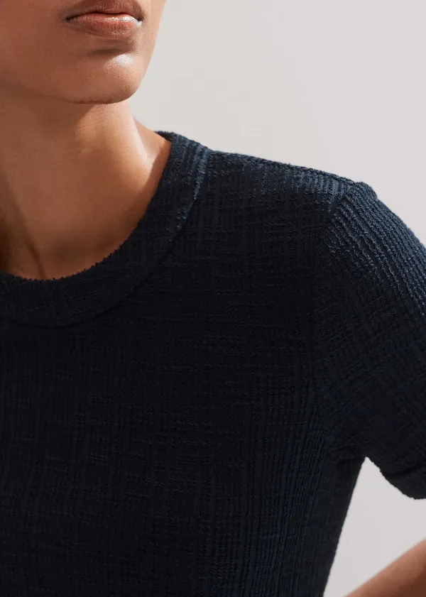 Clearance ME+EM Textured Short Sleeve Shift Dress Navy