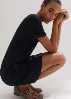 Clearance ME+EM Textured Short Sleeve Shift Dress Navy