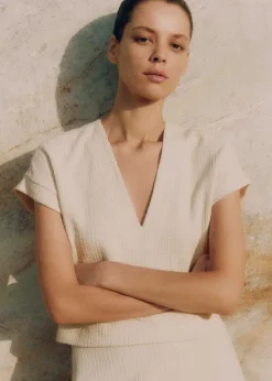 Discount ME+EM Textured V-Neck Top Cream