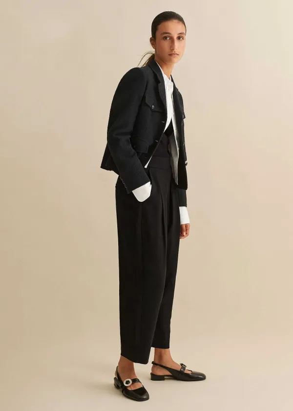 Discount ME+EM Textured Weave Crop Tapered Trouser Black