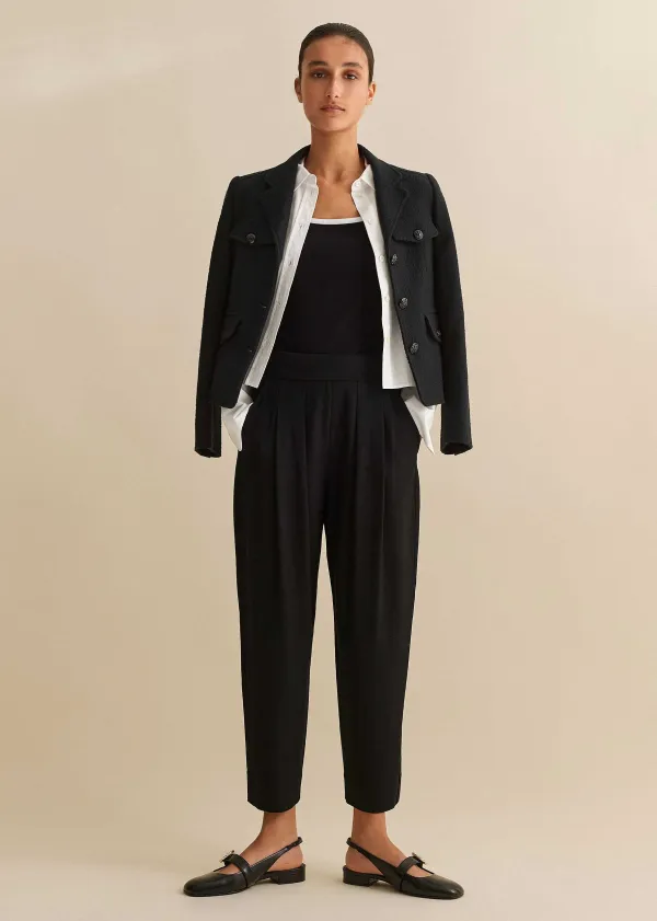 Discount ME+EM Textured Weave Crop Tapered Trouser Black