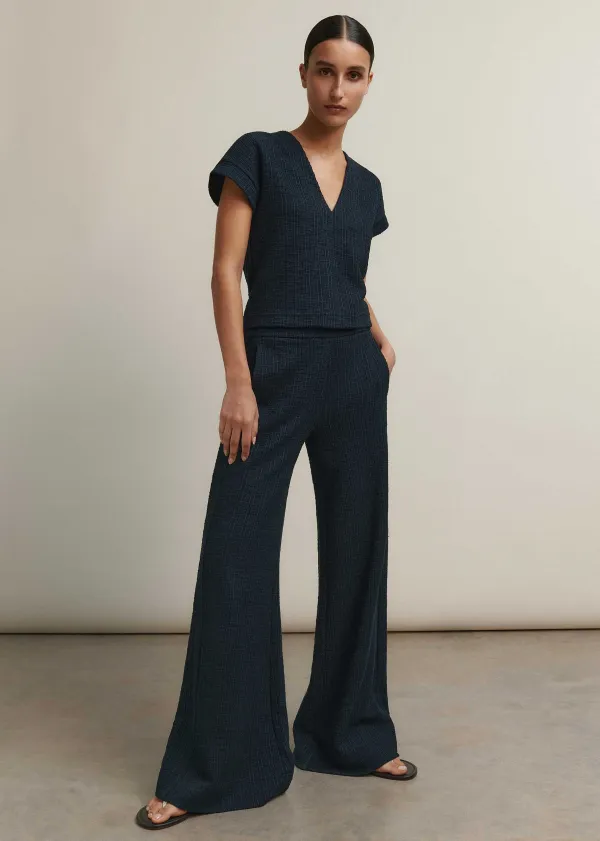 ME+EM Textured Wide-Leg Palazzo Pant Navy