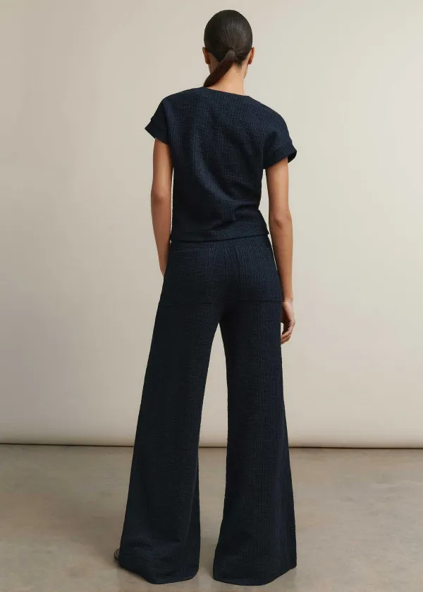 ME+EM Textured Wide-Leg Palazzo Pant Navy
