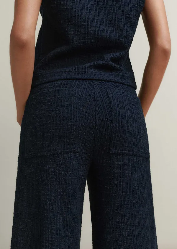 ME+EM Textured Wide-Leg Palazzo Pant Navy