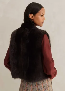 Best ME+EM Toscana Shearling Reversible Cropped Gilet Bitter Chocolate