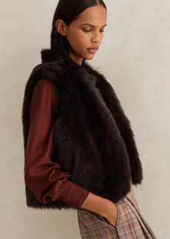 Best ME+EM Toscana Shearling Reversible Cropped Gilet Bitter Chocolate