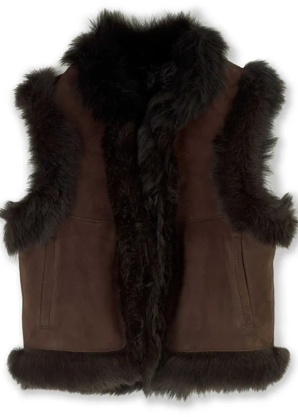 Best ME+EM Toscana Shearling Reversible Cropped Gilet Bitter Chocolate