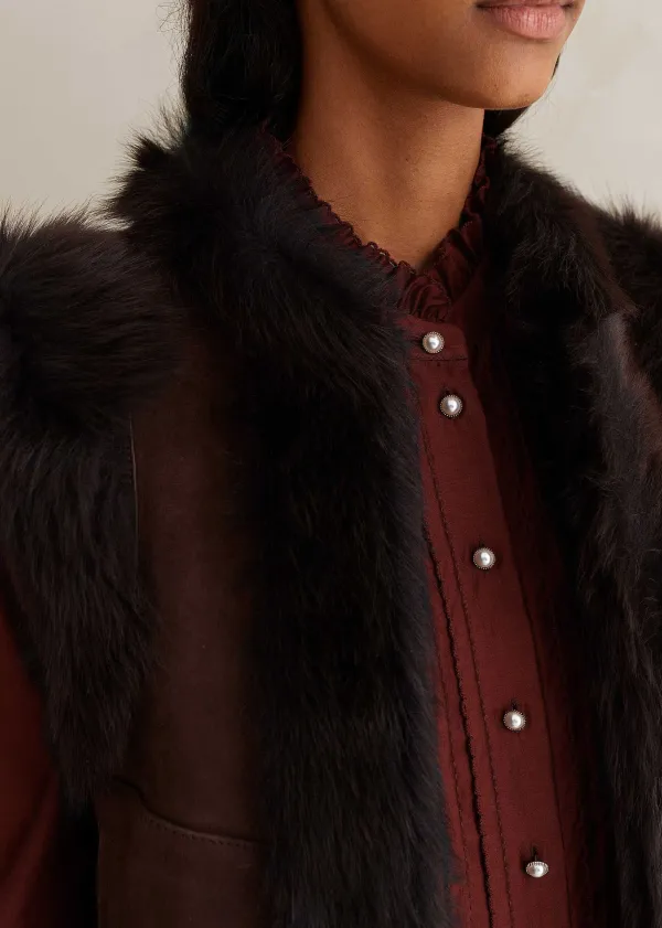Best ME+EM Toscana Shearling Reversible Cropped Gilet Bitter Chocolate