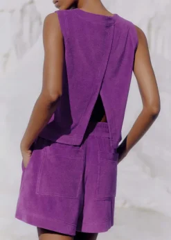 ME+EM Towelling Crop Top + Short Co-Ord Purple